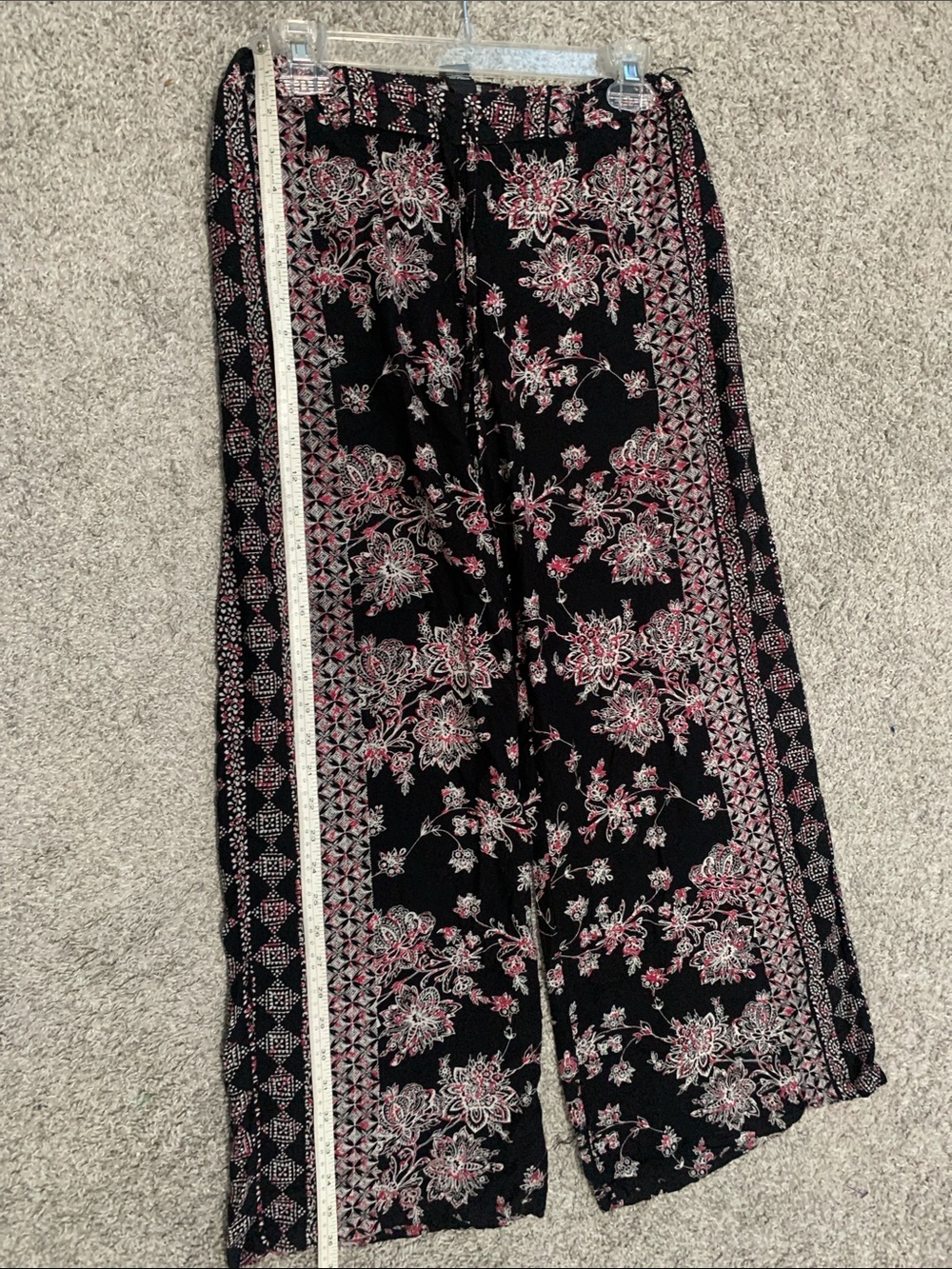 Angie Black Pink Boho Floral Wide-Leg High Rise Pants - Picture 6 of 7